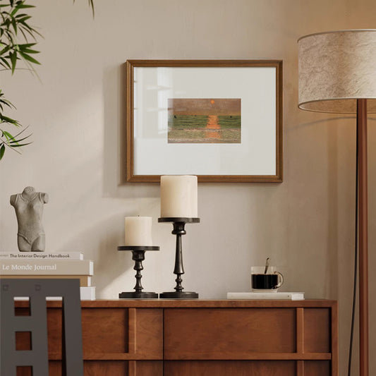 Solid Wood Frame Twilight Whisperies Vintage Landscape Wall Art - Mid-Century Modern Abstract , Scandinavian Minimalist Sideboard Decor, Wabi-Sabi Inspired Bedroom , Curated Gallery Ready Fine Art