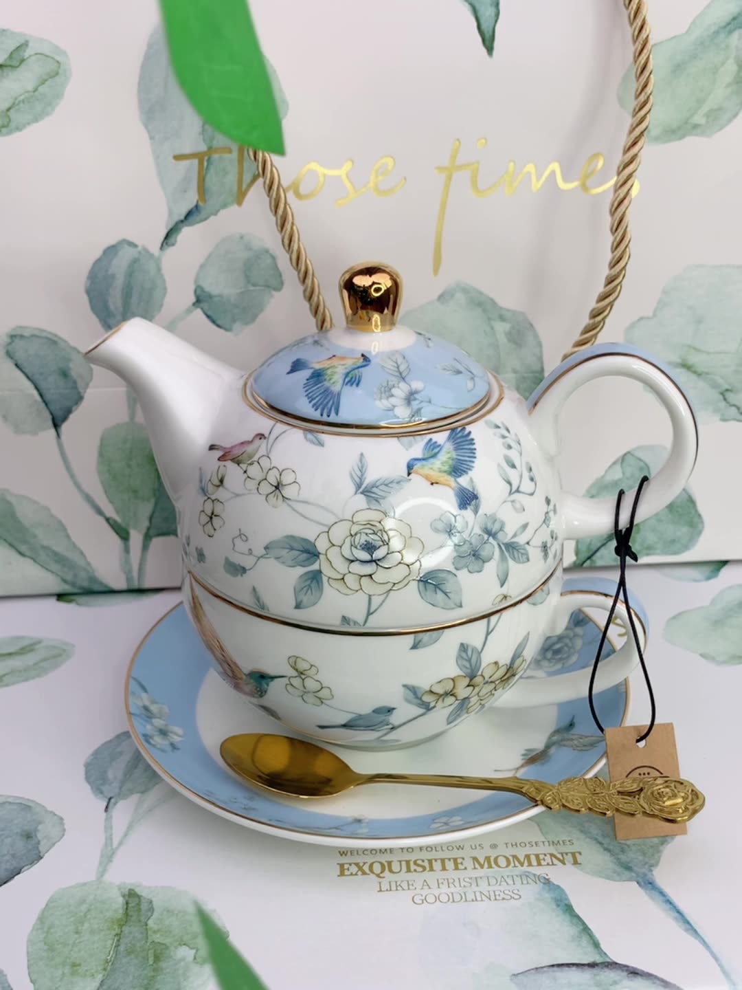 British Style Mother-Daughter Teapot Set, Premium Ceramic Afternoon Tea Set with 1 Teapot + 1 Cup & Saucer, Exquisite Gift Box, Luxury Tableware for Tea Time