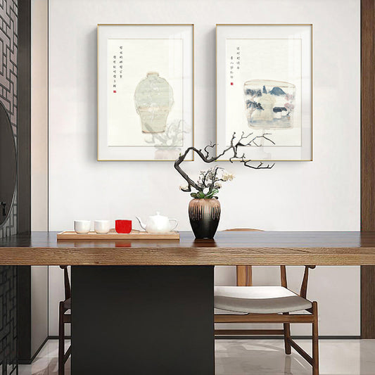 Z"Chinese Elegant Vase Painting, Multi-Panel Ink Wash Landscape Scroll, Zen Tea Room Wall Art, Oriental Bottle World Canvas, Asian Classic Mountain Water Decor for Dining Room"