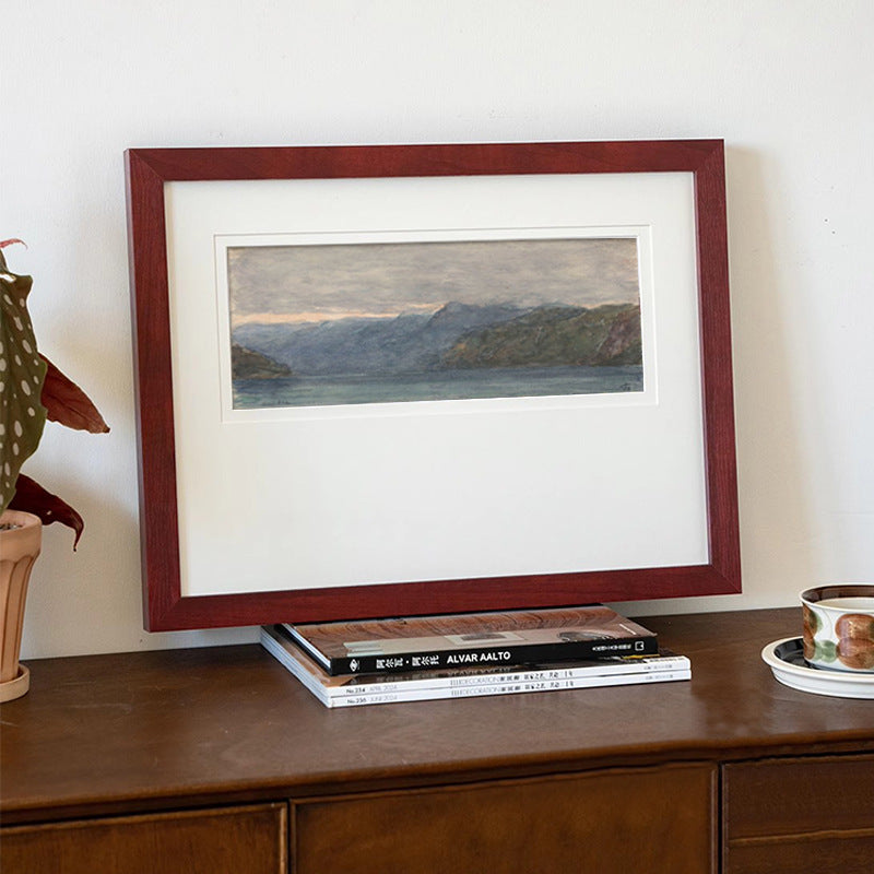 Solid Wood Frame "Lakeside Dusk" | French Mid-Century Old Money Style Decorative Painting | Niche Landscape Art | Living Room Wall Hanging | Retro Sideboard Bedroom Modern Wall Art