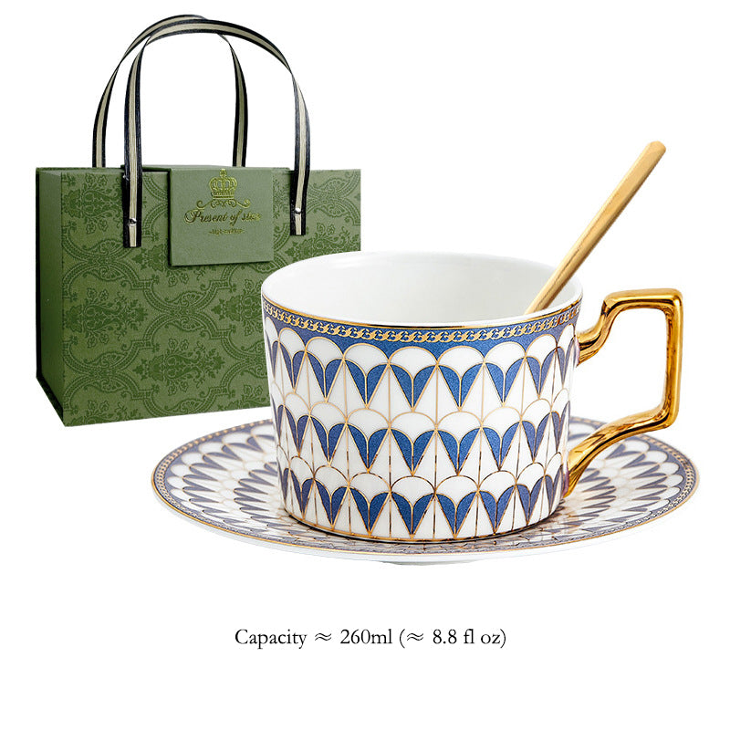 Luxury Ceramic Coffee Mug & Saucer Gift Set, Elegant Couple Cups for New Home Housewarming, Wedding & Christmas Present, Gold Trimmed Bone China Tea Cup Collection