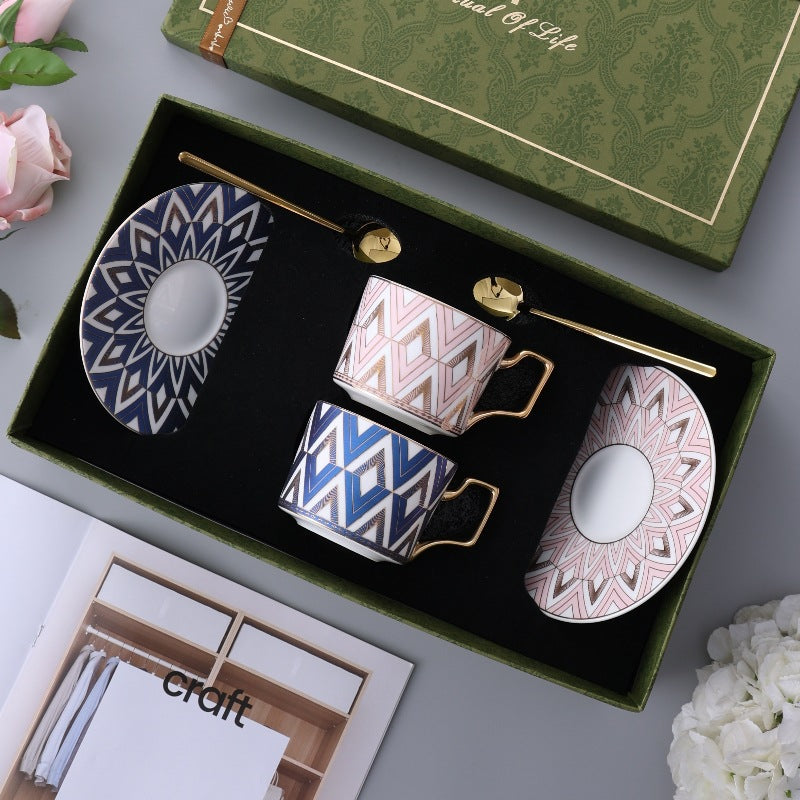 Luxury Ceramic Coffee Mug & Saucer Gift Set, Elegant Couple Cups for New Home Housewarming, Wedding & Christmas Present, Gold Trimmed Bone China Tea Cup Collection