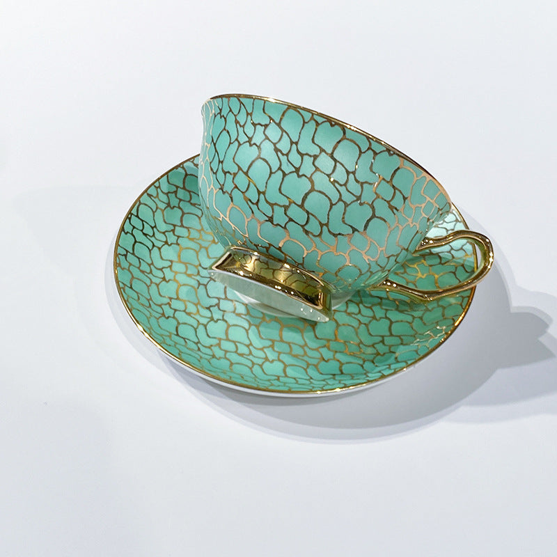 Linguang Bone China Coffee Cup & Saucer Set, Luxury Gold Trimmed Elegant Tea Set for Afternoon Tea, Vintage Ceramic Mugs, Gift Box for Women, Wedding & Housewarming Gift