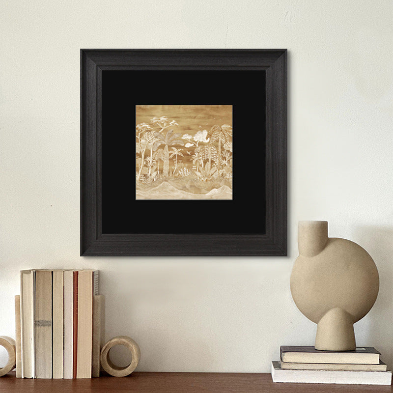 French Modern Mid-Century Medieval Core Forest Canvas Painting, Textured Gallery Wall Art for Living Room, Quiet Luxury Landscape Painting, Abstract Woods Depth Wall Hanging for Sofa Backdrop