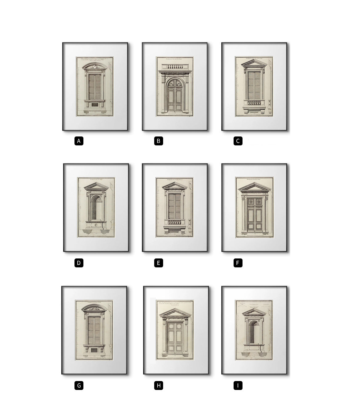 Classical architecture European-style light luxury living room decorative paintings, niche retro black and white set of paintings, hallway entrance artwork, mid-century modern wall art.（Set）