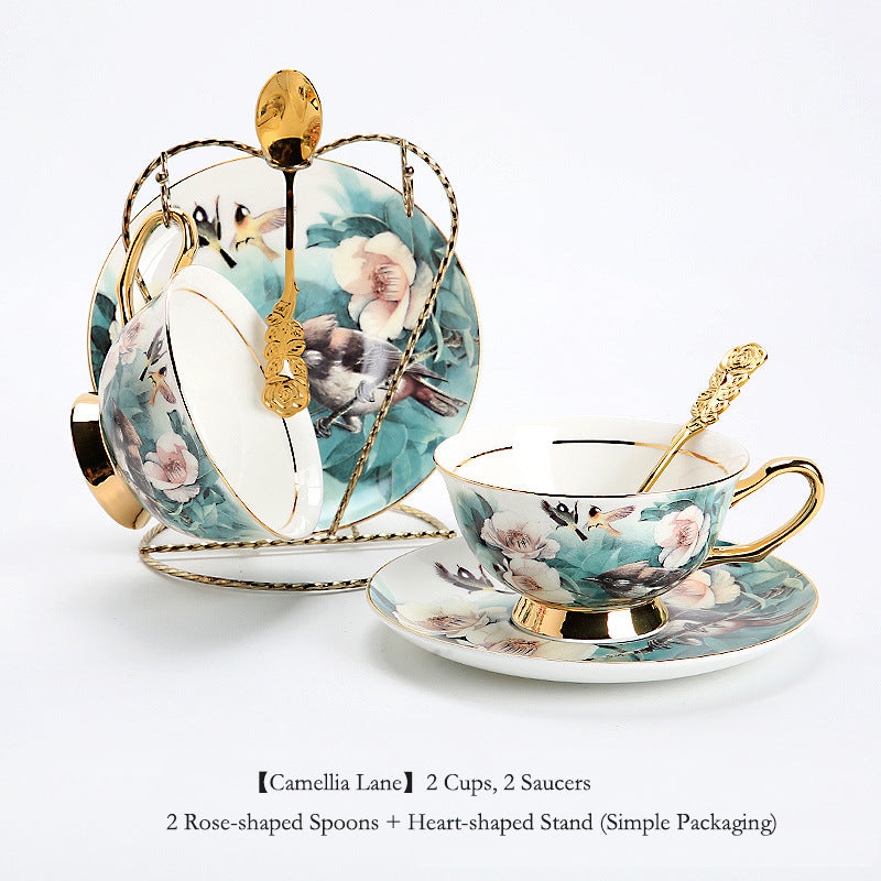 "Luxury Ceramic Afternoon Tea Set with Candle Warmer - English High Tea & French Style, Fruit Infuser Teapot, Floral Teacups, Elegant Tea Service for Home Ambiance & Gift-Giving"