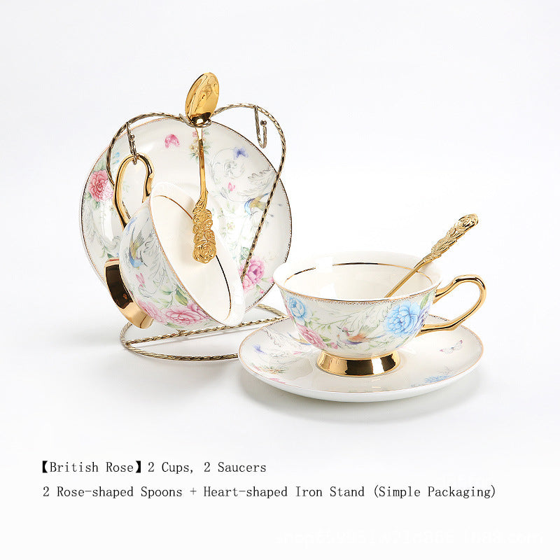 "Luxury Bone China Afternoon Tea Set for One (European Small Luxury) English Low Tea Teapot, Cup & Saucer Set, Exquisite High-End Porcelain Coffee & Tea Service for Elegant Home Entertaining"