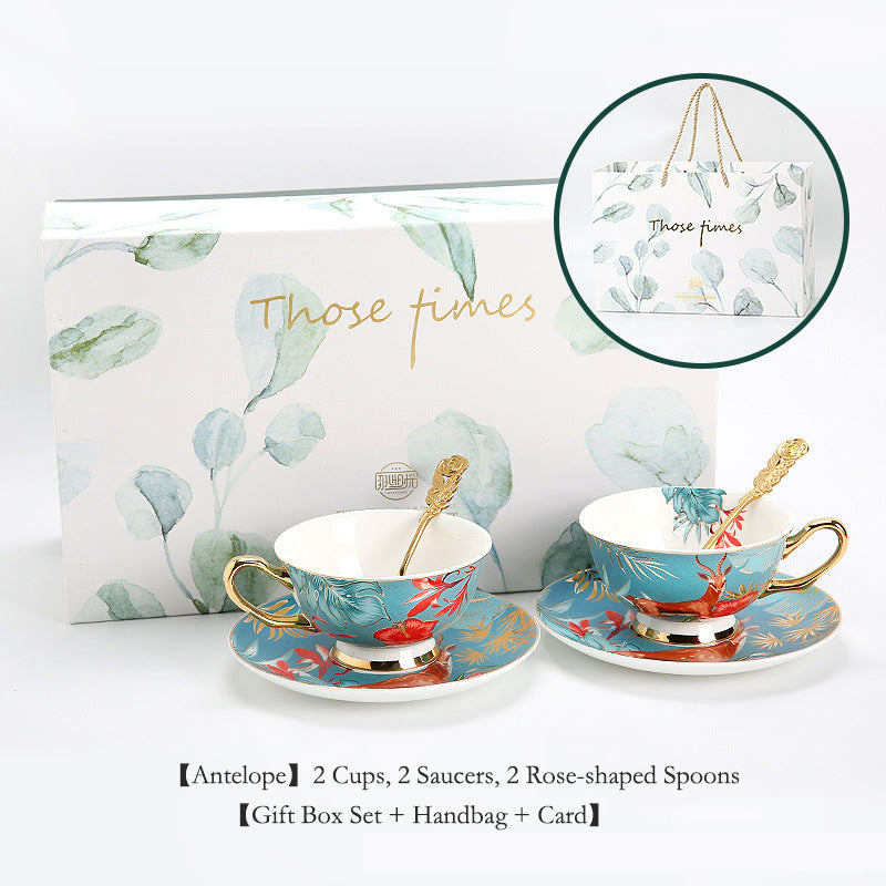 Couple Coffee Mug Set, Fine Bone China - European Mild Luxury, Elegant English Afternoon Tea Cups, Premium Ceramic, Gift Box for Anniversary/Wedding