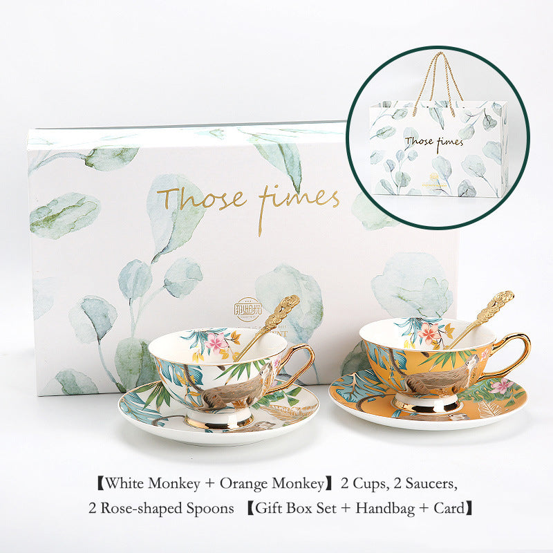 Couple Coffee Mug Set, Fine Bone China - European Mild Luxury, Elegant English Afternoon Tea Cups, Premium Ceramic, Gift Box for Anniversary/Wedding