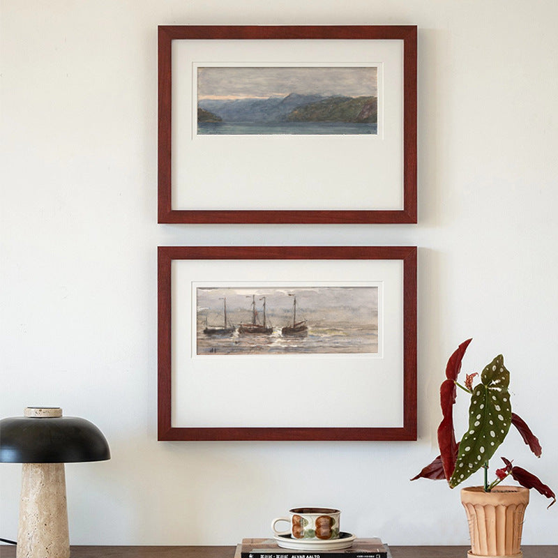 Solid Wood Frame "Lakeside Dusk" | French Mid-Century Old Money Style Decorative Painting | Niche Landscape Art | Living Room Wall Hanging | Retro Sideboard Bedroom Modern Wall Art