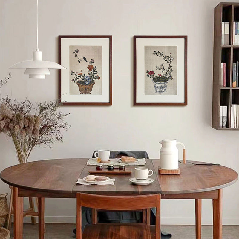 Asian Floral and Bird Artwork - Small Batch New Chinese Style Zen Mural for Living Room, Hallway, Mid-Century Modern Dresser Top Painting, Oriental Home Decoration