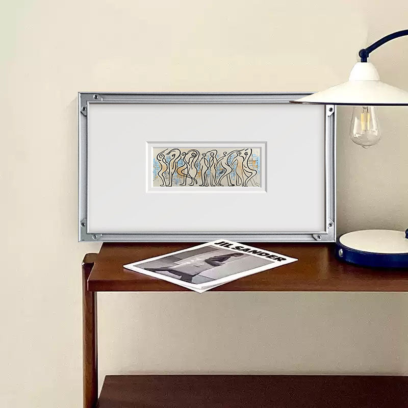 French Elegant Minimalist Wall Art, Silver Aluminum Frame with Double Matting (Reverse Mount)