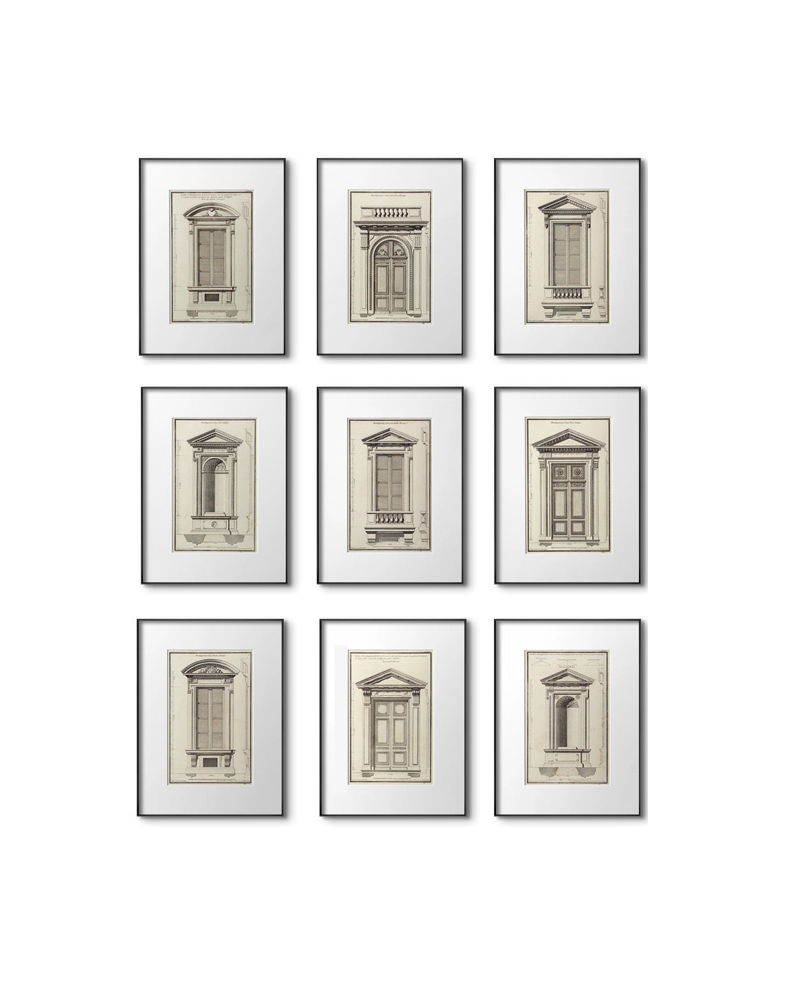 Classical architecture European-style light luxury living room decorative paintings, niche retro black and white set of paintings, hallway entrance artwork, mid-century modern wall art.