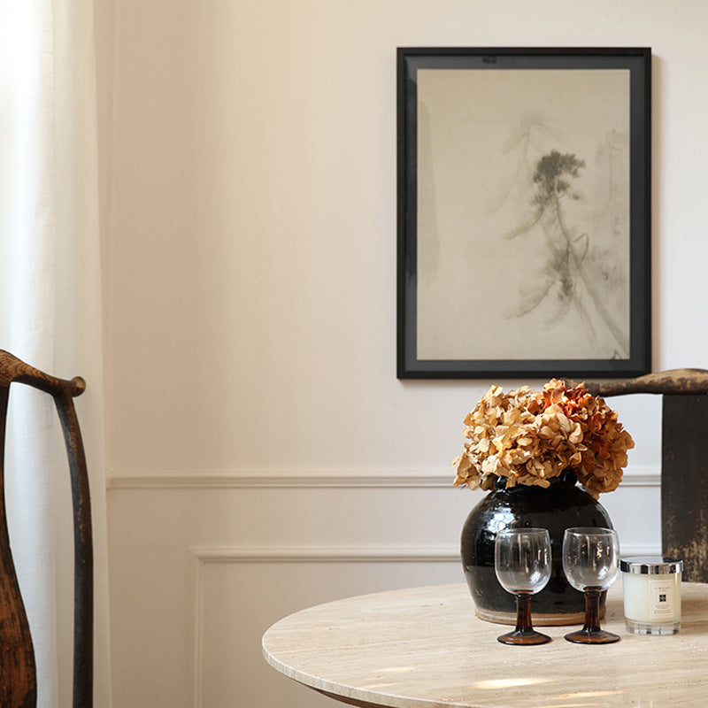 "Wabi-Sabi Pine Forest Wall Art, Mid-Century Modern Chinese Ink Painting, Zen Landscape Canvas Print for Entryway Hallway, Asian Minimalist Scroll, Living Room Sofa Background Mural, Natural Textured Art"