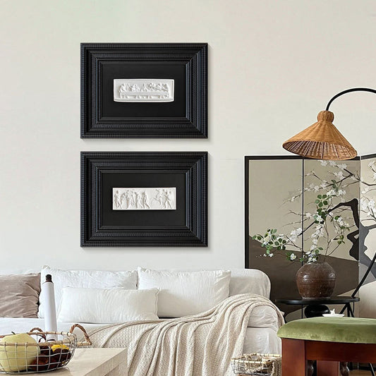 "French Mid-Century Modern Greek Figure Plaster Texture Wall Art, 3D Textured Canvas Prints for Living Room, Classical Sculpture Gallery Wall Decor, Luxury Vintage Inspired Abstract Relief Painting"