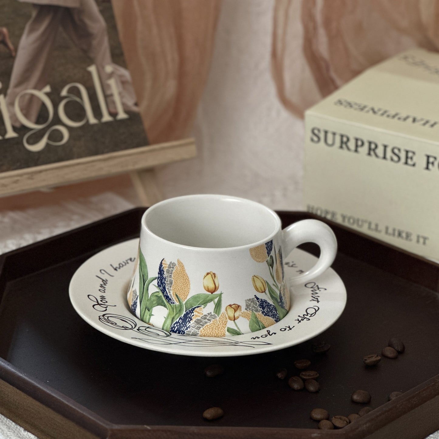 Floral Garden Ceramic Coffee Mug & Saucer Set, Hand-Painted Tea Cup with Gift Box for Women, Elegant Bone China Cup, Luxury Wedding & Housewarming Present