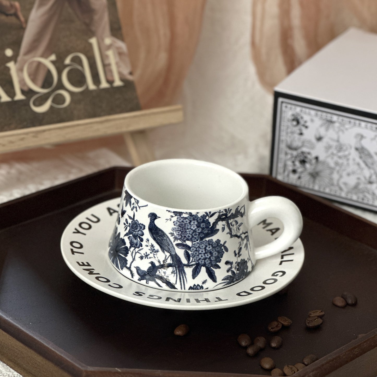 Floral Garden Ceramic Coffee Mug & Saucer Set, Hand-Painted Tea Cup with Gift Box for Women, Elegant Bone China Cup, Luxury Wedding & Housewarming Present