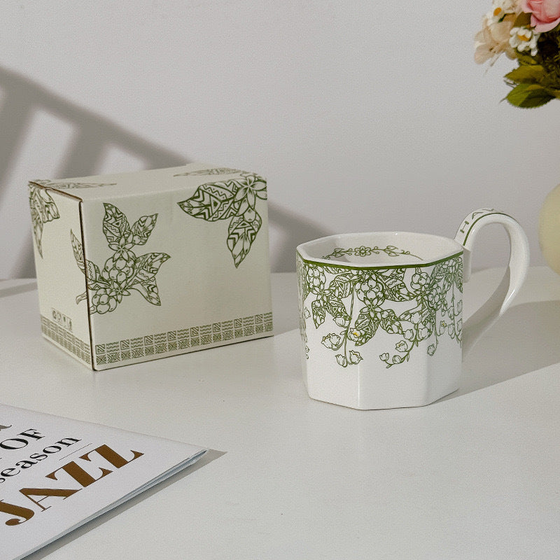 Garden Fruit Basket Ceramic Drinkware Set - Premium Porcelain Cold Water Kettle, Coffee Mug & Cup Saucer, Rustic Modern Farmhouse Style, Microwave & Dishwasher Safe, Ideal for Daily Use & Housewarming Gift