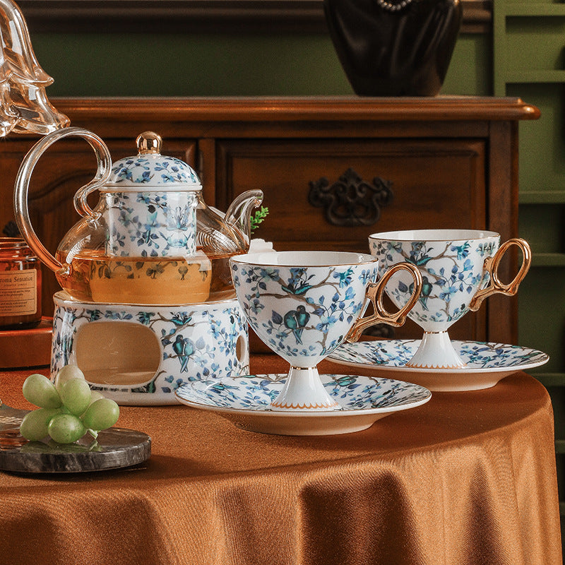 European Style Fine Bone China Coffee Cup and Saucer Set with Goblets - Elegant English Afternoon Tea Set for Home, Luxury High-End Tableware with Sophisticated Aesthetic