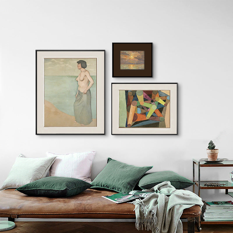 Daydream Traveler Modern Abstract Figure Composition Decor Painting, Living Room Sofa Background Wall Art, French Mid-Century Style Decorative Painting