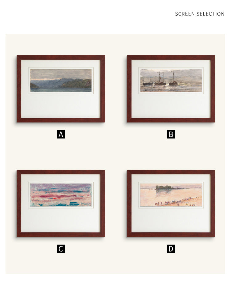 Solid Wood Frame "Lakeside Dusk" | French Mid-Century Old Money Style Decorative Painting | Niche Landscape Art | Living Room Wall Hanging | Retro Sideboard Bedroom Modern Wall Art