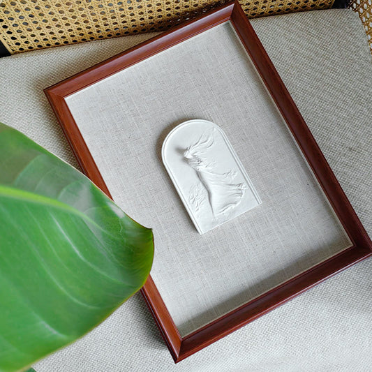 "Mid-Century Modern Arch Relief Wall Art, 3D Handcrafted French Vintage Solid Wood Framed Canvas, Textured Gallery Wall Sculpture, Bohemian Chic Statement Piece for Living Room Decor"