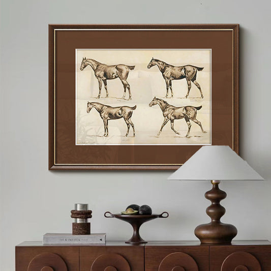 Equestrian Solid Wood Framed Wall  Art  - Vintage French Sophistication for Old Money Style Living Room, Mid-Century Gallery Wall, Entryway & Study Decor