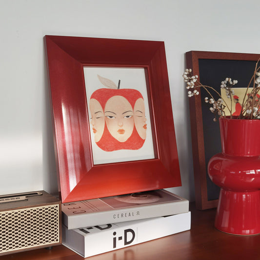 A Red Minimalist Wall Art, Solid Wood Lacquer Framed Canvas Painting, Mid-Century Modern Abstract Art for Living Room Sofa Background, Moody Earth Tones Decor