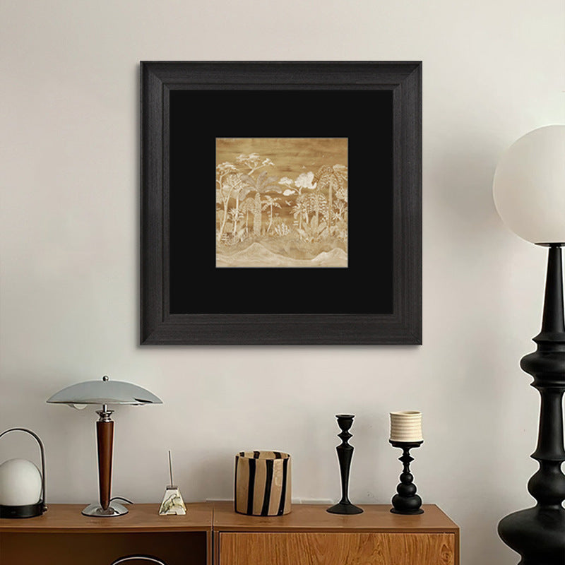 French Modern Mid-Century Medieval Core Forest Canvas Painting, Textured Gallery Wall Art for Living Room, Quiet Luxury Landscape Painting, Abstract Woods Depth Wall Hanging for Sofa Backdrop