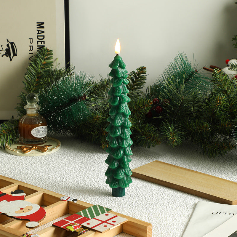 4 Pack Remote Control Christmas Tree Candles, 9.65 Inch Real Wax Flameless LED Tapers, Battery Operated, 3D Flicker & Timer, Evergreen Design for Halloween/Christmas Indoor Outdoor Decor (Home, Party, Wedding, Mantle, Fireplace