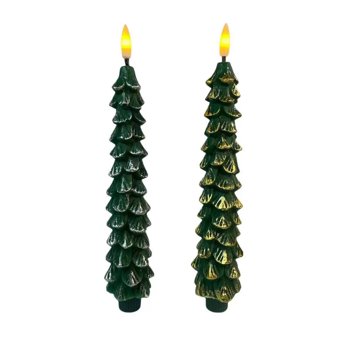 4 Pack Remote Control Christmas Tree Candles, 9.65 Inch Real Wax Flameless LED Tapers, Battery Operated, 3D Flicker & Timer, Evergreen Design for Halloween/Christmas Indoor Outdoor Decor (Home, Party, Wedding, Mantle, Fireplace