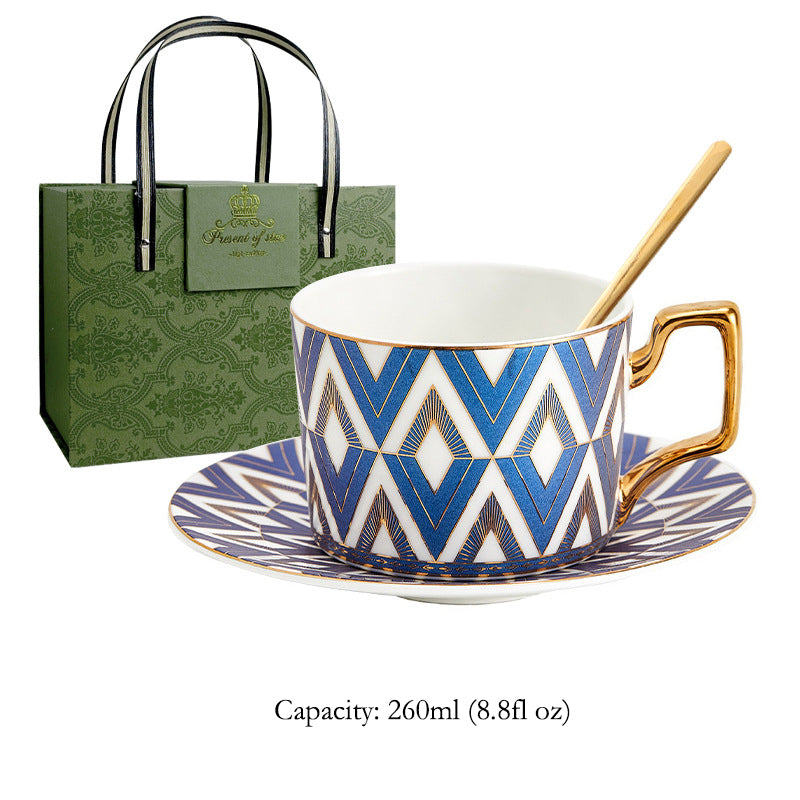 Luxury Ceramic Coffee Mug & Saucer Gift Set, Elegant Couple Cups for New Home Housewarming, Wedding & Christmas Present, Gold Trimmed Bone China Tea Cup Collection