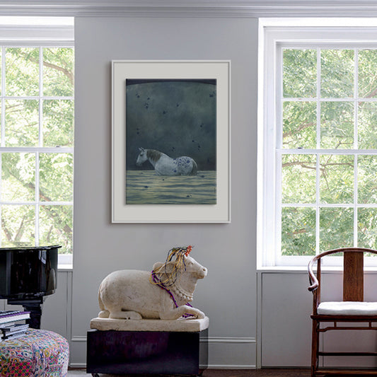 Blue White Porcelain Crane Wall Art, Chinese Oriental Horse Painting, Contemporary Zen Canvas Print for Entryway, Minimalist Abstract Botanical Mural, Asian Inspired Living Room Decor