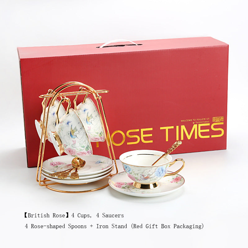 "Luxury Bone China Afternoon Tea Set for One (European Small Luxury) English Low Tea Teapot, Cup & Saucer Set, Exquisite High-End Porcelain Coffee & Tea Service for Elegant Home Entertaining"