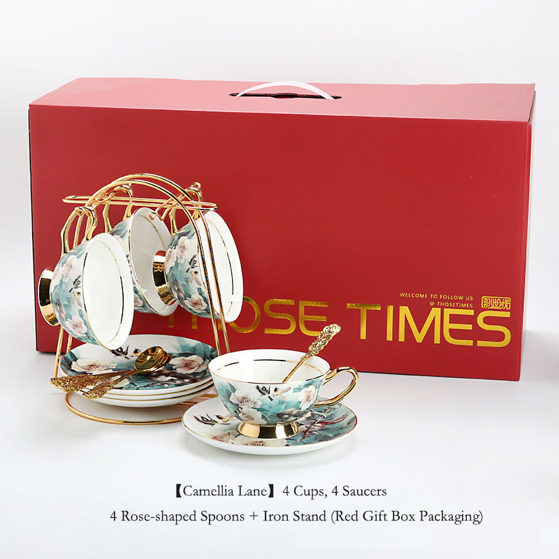 "Luxury Ceramic Afternoon Tea Set with Candle Warmer - English High Tea & French Style, Fruit Infuser Teapot, Floral Teacups, Elegant Tea Service for Home Ambiance & Gift-Giving"