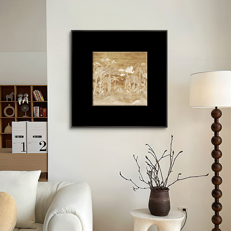 French Modern Mid-Century Medieval Core Forest Canvas Painting, Textured Gallery Wall Art for Living Room, Quiet Luxury Landscape Painting, Abstract Woods Depth Wall Hanging for Sofa Backdrop