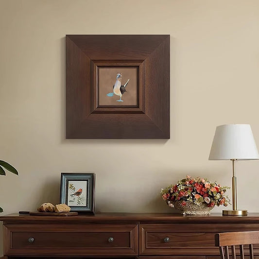 Blue-Footed Booby French American Vintage Style Wall Art - Mid-Century Modern Animal Print for Living Room, Retro Dining Room & Bedroom Decor, Whimsical Wood Framed Canvas