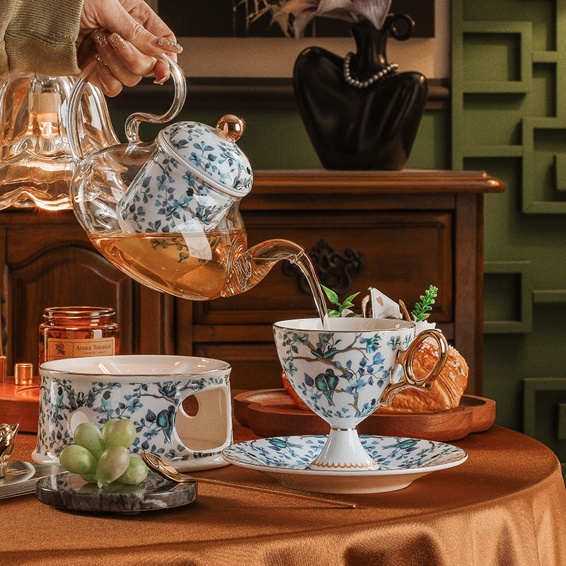 European Style Fine Bone China Coffee Cup and Saucer Set with Goblets - Elegant English Afternoon Tea Set for Home, Luxury High-End Tableware with Sophisticated Aesthetic