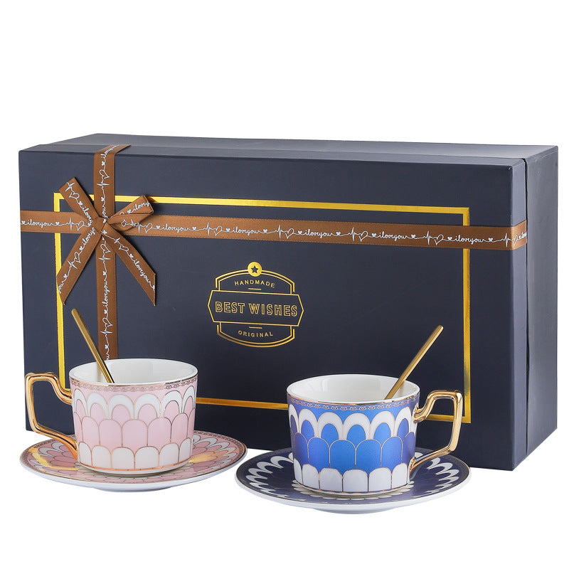 Luxury European Fine Ceramic Coffee Cup and Saucer Set, High-End Elegant Light Luxury Tableware for Home, Premium Gift Box Set for Housewarming, Wedding & Home Decor, Microwave Safe