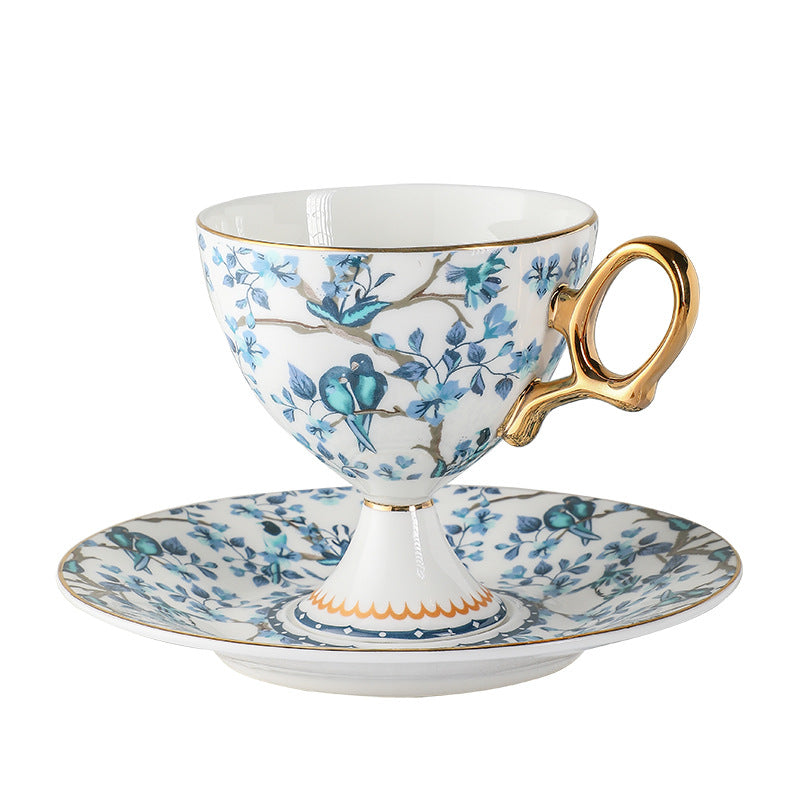 European Style Fine Bone China Coffee Cup and Saucer Set with Goblets - Elegant English Afternoon Tea Set for Home, Luxury High-End Tableware with Sophisticated Aesthetic