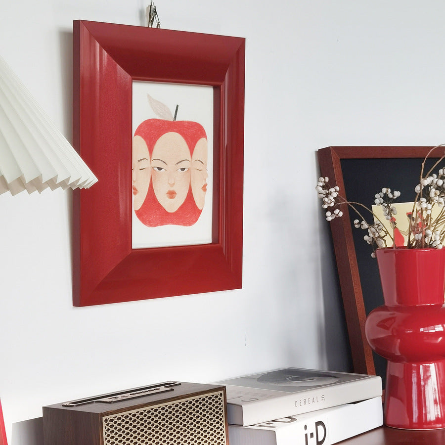 A Red Minimalist Wall Art, Solid Wood Lacquer Framed Canvas Painting, Mid-Century Modern Abstract Art for Living Room Sofa Background, Moody Earth Tones Decor