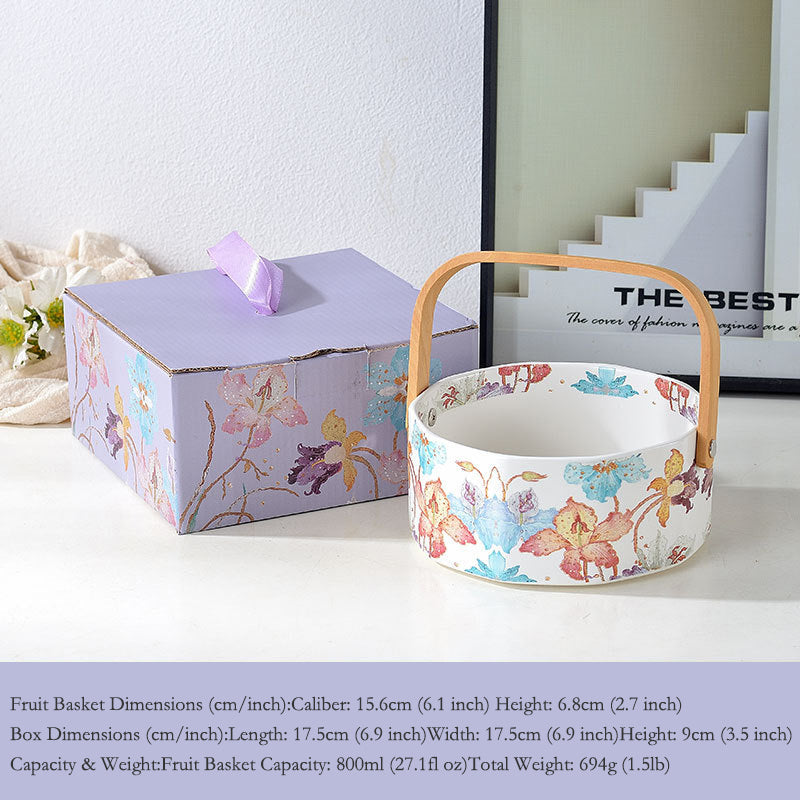 Garden Fruit Basket Ceramic Drinkware Set - Premium Porcelain Cold Water Kettle, Coffee Mug & Cup Saucer, Rustic Modern Farmhouse Style, Microwave & Dishwasher Safe, Ideal for Daily Use & Housewarming Gift