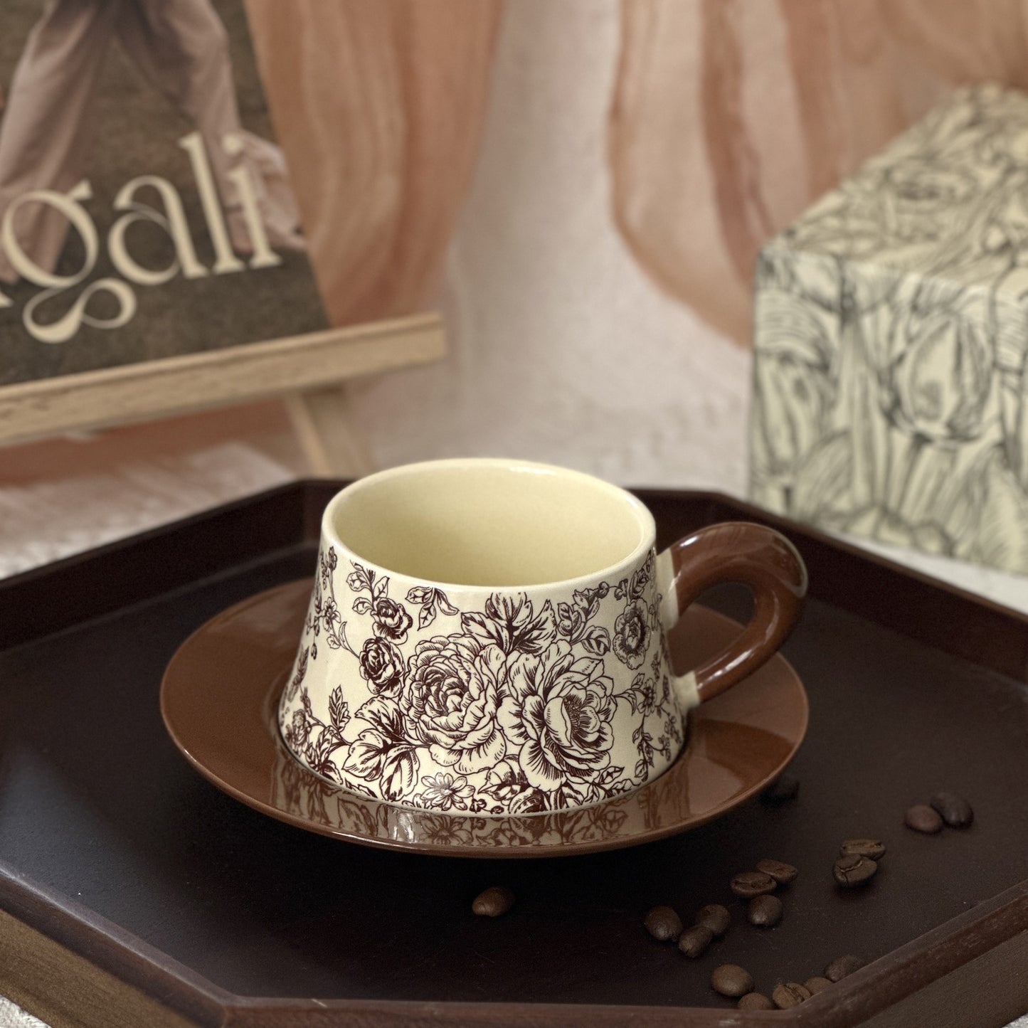 Floral Garden Ceramic Coffee Mug & Saucer Set, Hand-Painted Tea Cup with Gift Box for Women, Elegant Bone China Cup, Luxury Wedding & Housewarming Present