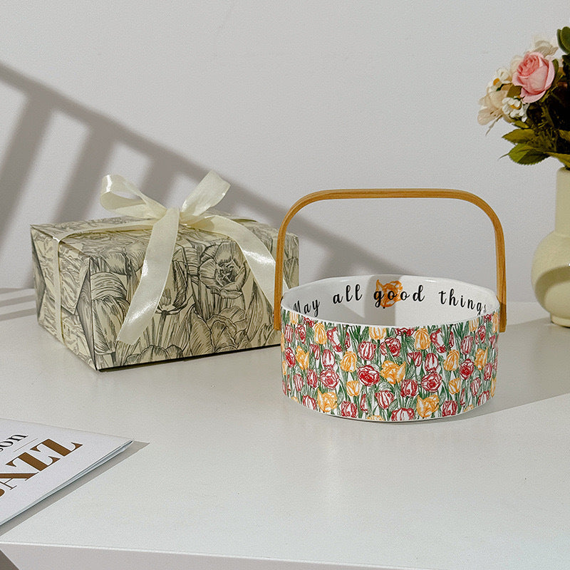 Garden Fruit Basket Ceramic Drinkware Set - Premium Porcelain Cold Water Kettle, Coffee Mug & Cup Saucer, Rustic Modern Farmhouse Style, Microwave & Dishwasher Safe, Ideal for Daily Use & Housewarming Gift