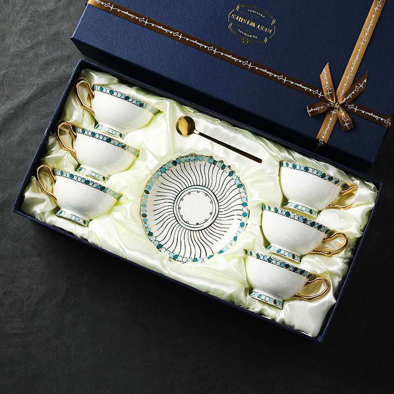 Luxury Fine Bone China Coffee & Tea Cup Set with Saucers, Elegant European/English Style, High-End Aesthetic Tableware for Afternoon Tea, Gold Rim, Microwave Safe, Premium Gift Box for Wedding, Housewarming & Mother's Day - Modern Home Decor