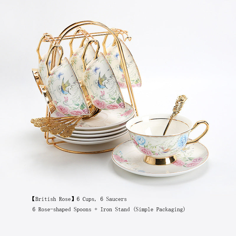 "Luxury Bone China Afternoon Tea Set for One (European Small Luxury) English Low Tea Teapot, Cup & Saucer Set, Exquisite High-End Porcelain Coffee & Tea Service for Elegant Home Entertaining"