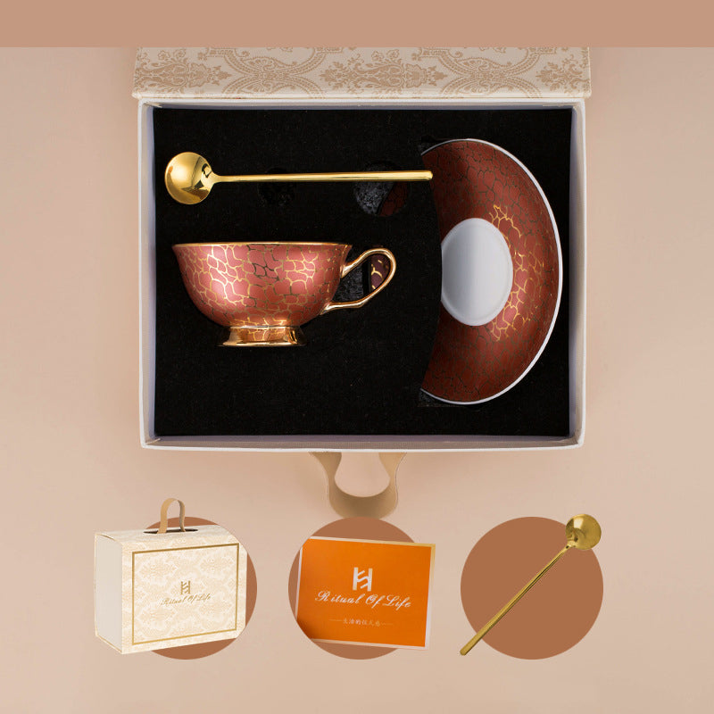 Linguang Bone China Coffee Cup & Saucer Set, Luxury Gold Trimmed Elegant Tea Set for Afternoon Tea, Vintage Ceramic Mugs, Gift Box for Women, Wedding & Housewarming Gift