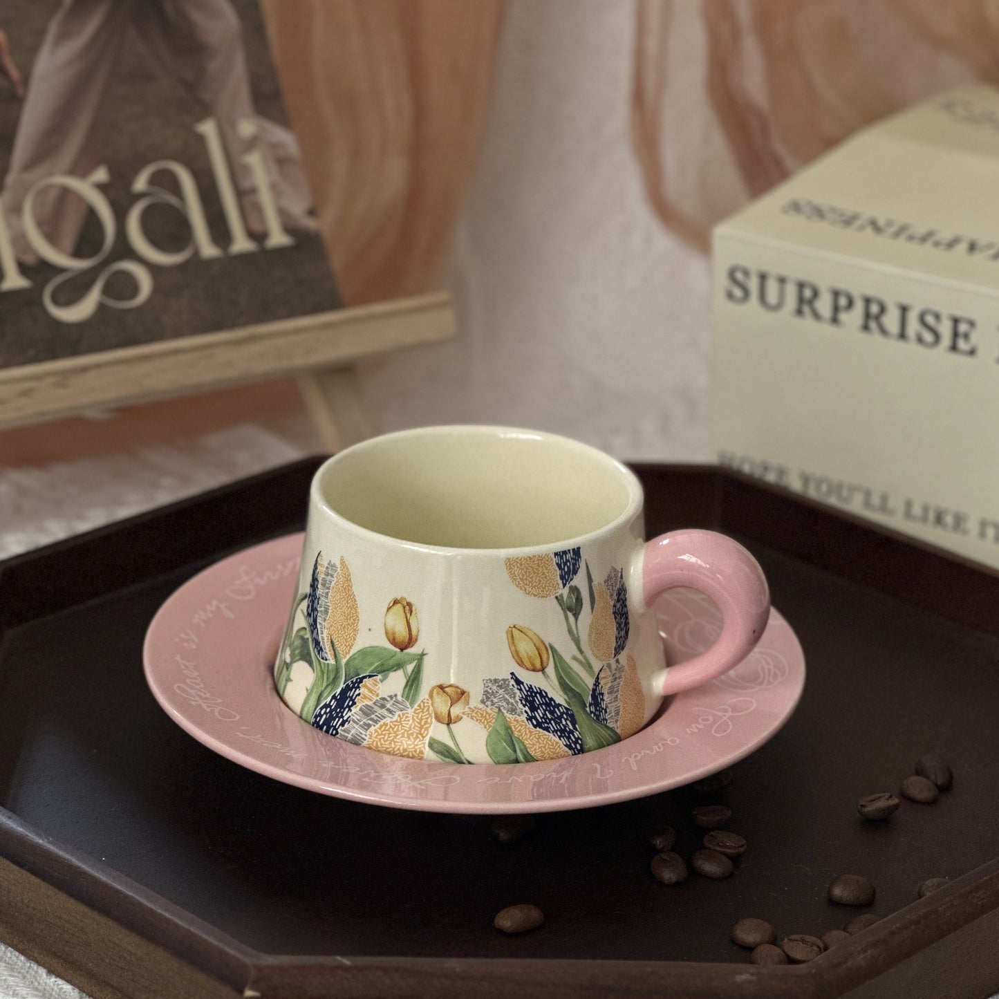 Floral Garden Ceramic Coffee Mug & Saucer Set, Hand-Painted Tea Cup with Gift Box for Women, Elegant Bone China Cup, Luxury Wedding & Housewarming Present