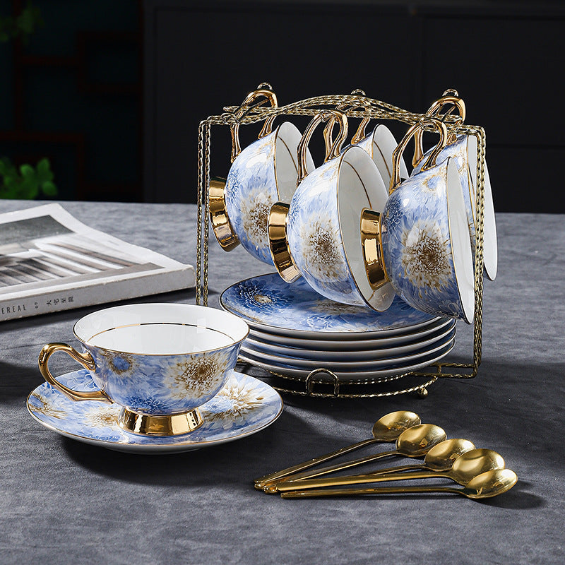 Luxury Fine Bone China Coffee Cup Set - Elegant Afternoon Tea Cups & Saucers, High-End Minimalist Tableware with Premium Aesthetic, Unique Gift Box for Housewarming & Weddings