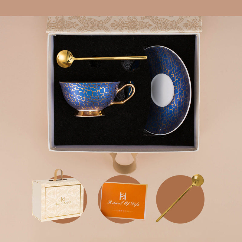 Linguang Bone China Coffee Cup & Saucer Set, Luxury Gold Trimmed Elegant Tea Set for Afternoon Tea, Vintage Ceramic Mugs, Gift Box for Women, Wedding & Housewarming Gift